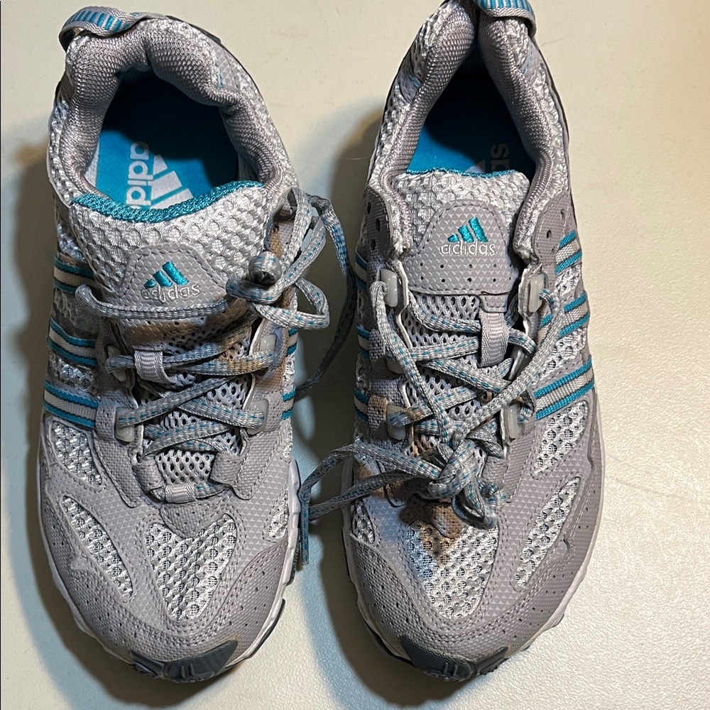 adidas Gray and Turquoise Athletic Running Shoes